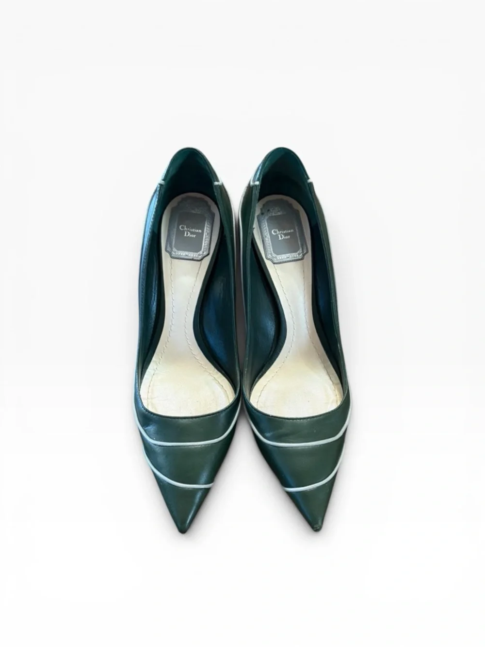 Christian Dior Chromatic  Green Leather Curved Stiletto Pumps EU 38.5 US 8.5